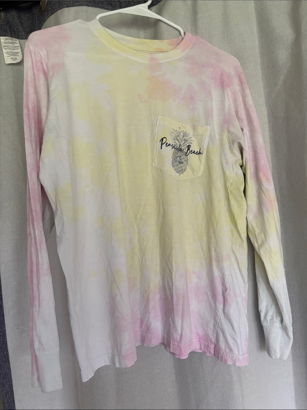 Pensacola Beach Tie-Dye Long Sleeve Pocket Tee - Pastel Pink & Yellow